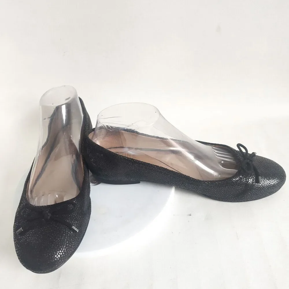 Naturalizer Sparkly Snakeskin Leather Ballet Comfort‎ Flats Size 8.5 Black Bow